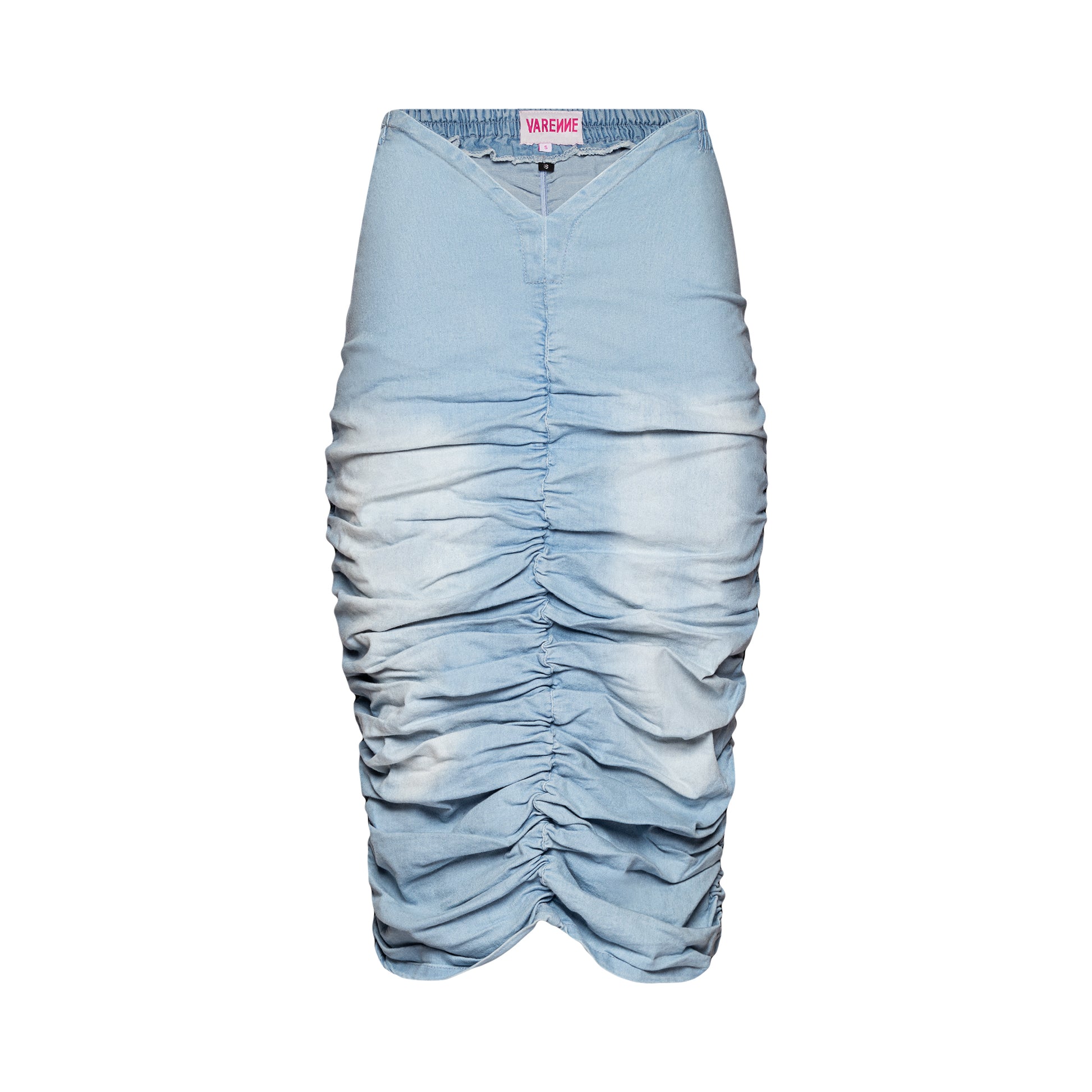 V Cut Ruched Denim Skirt