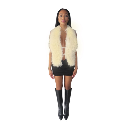 Mongolian Fur Halter Top Butter