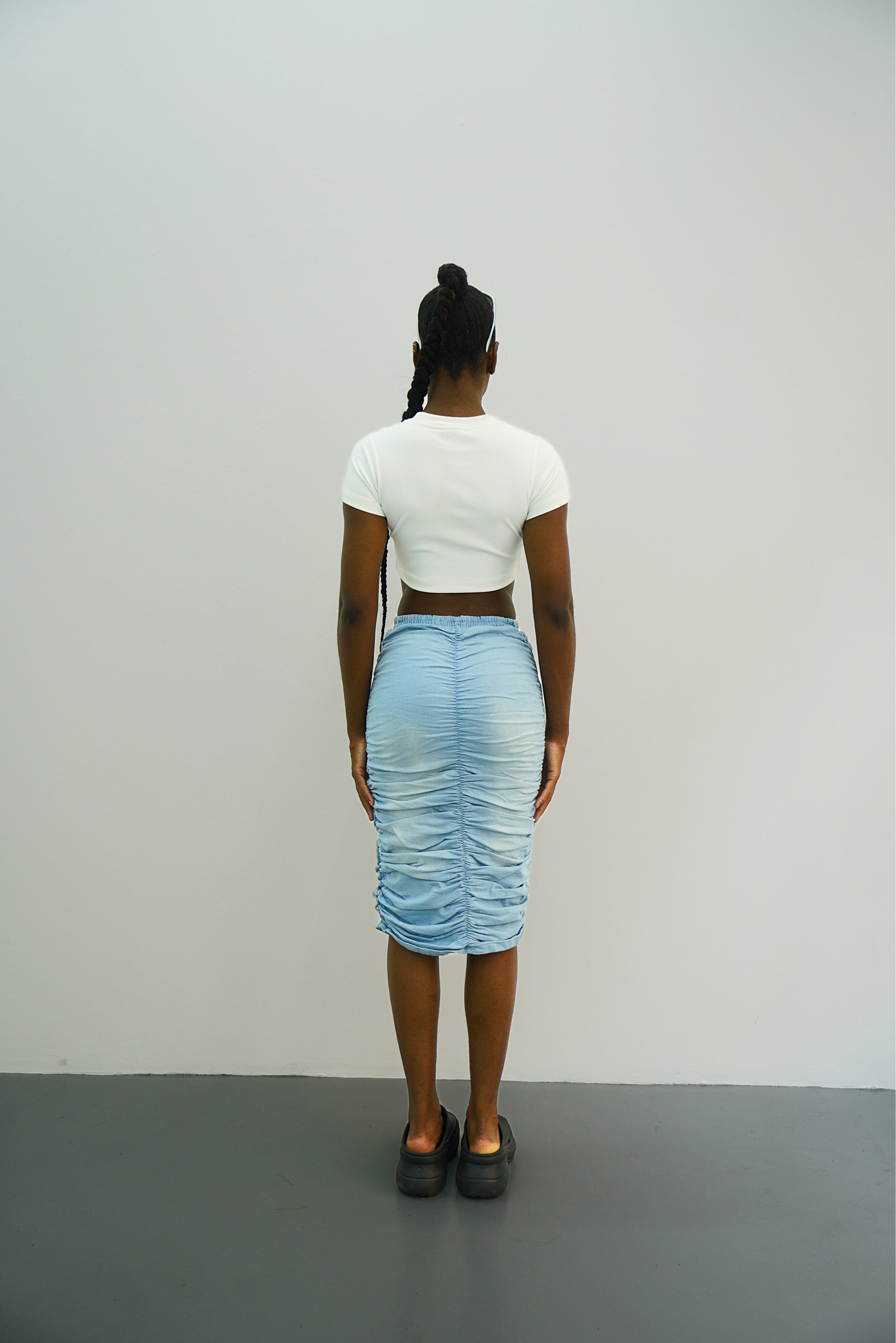 V Cut Ruched Denim Skirt