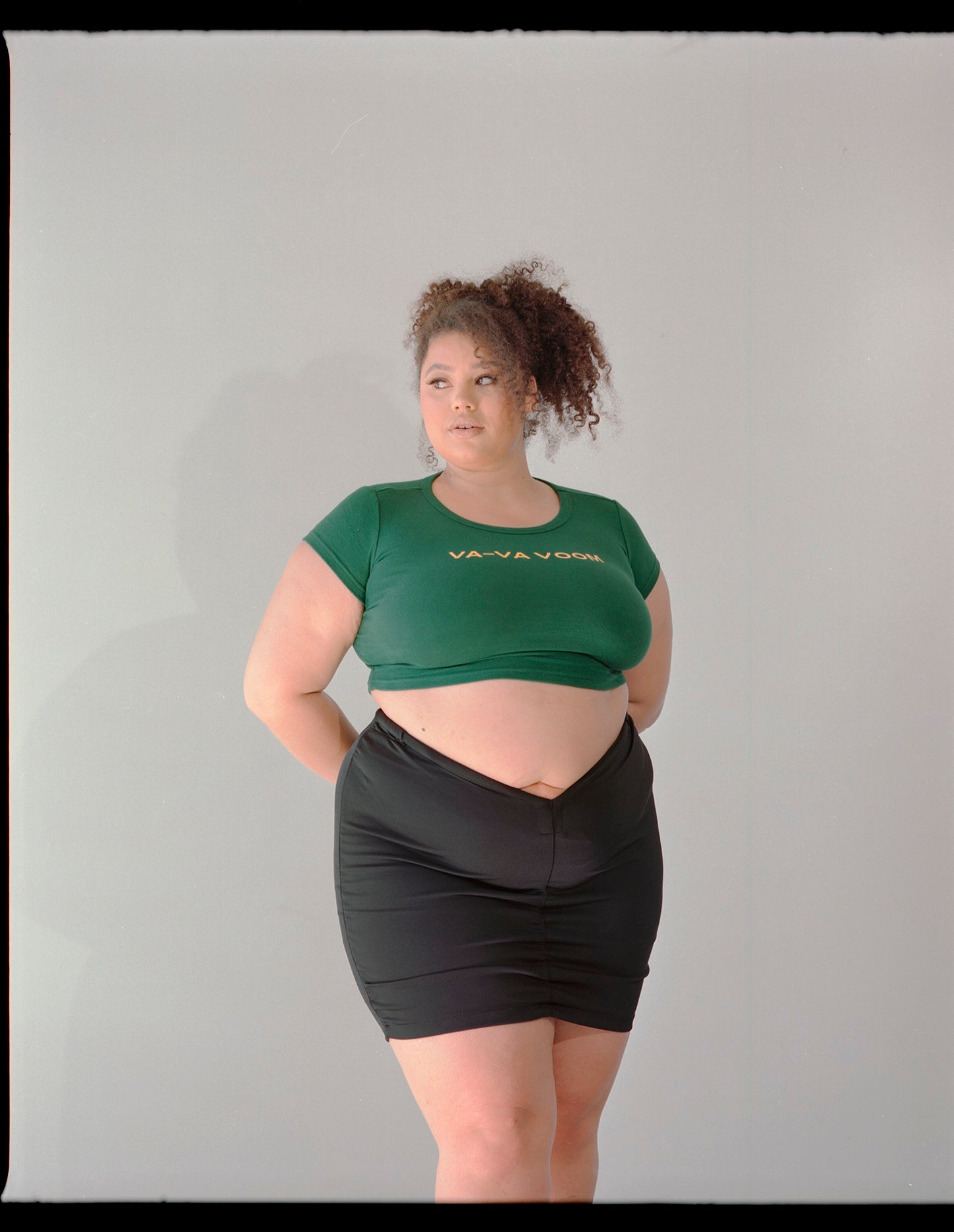 V Cut Black Mini Skirt