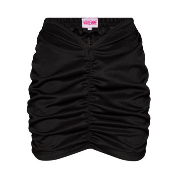 V Cut Ruched Black Mini Skirt