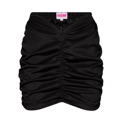 V Cut Ruched Black Mini Skirt