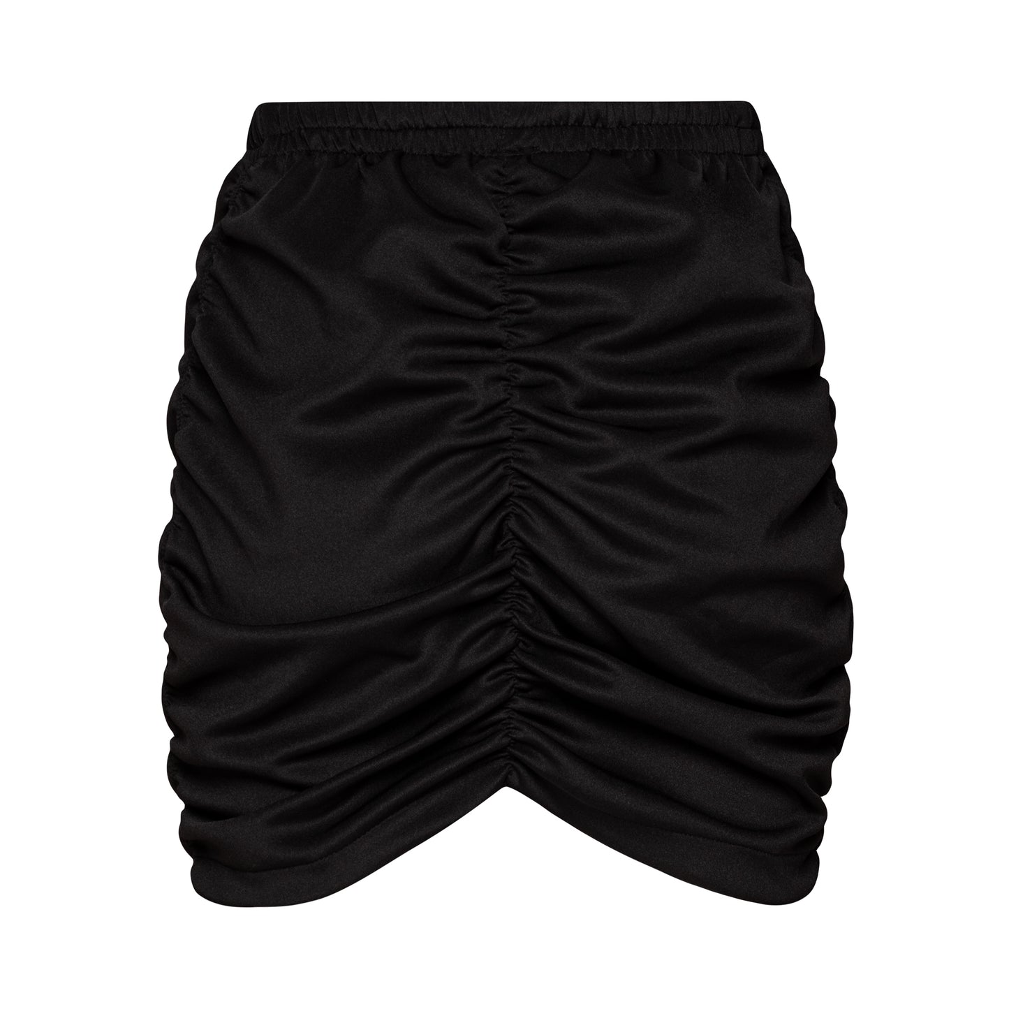 V Cut Ruched Black Mini Skirt