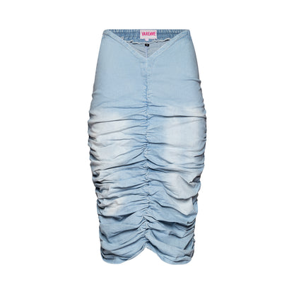 V Cut Ruched Denim Skirt