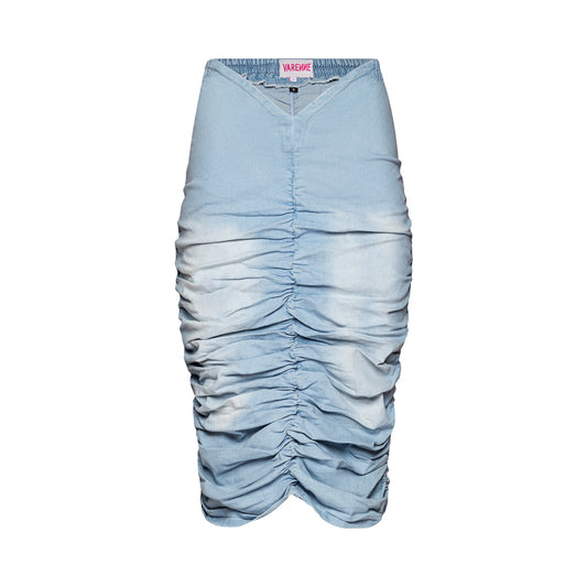 V Cut Ruched Denim Skirt