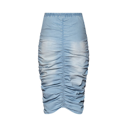 V Cut Ruched Denim Skirt