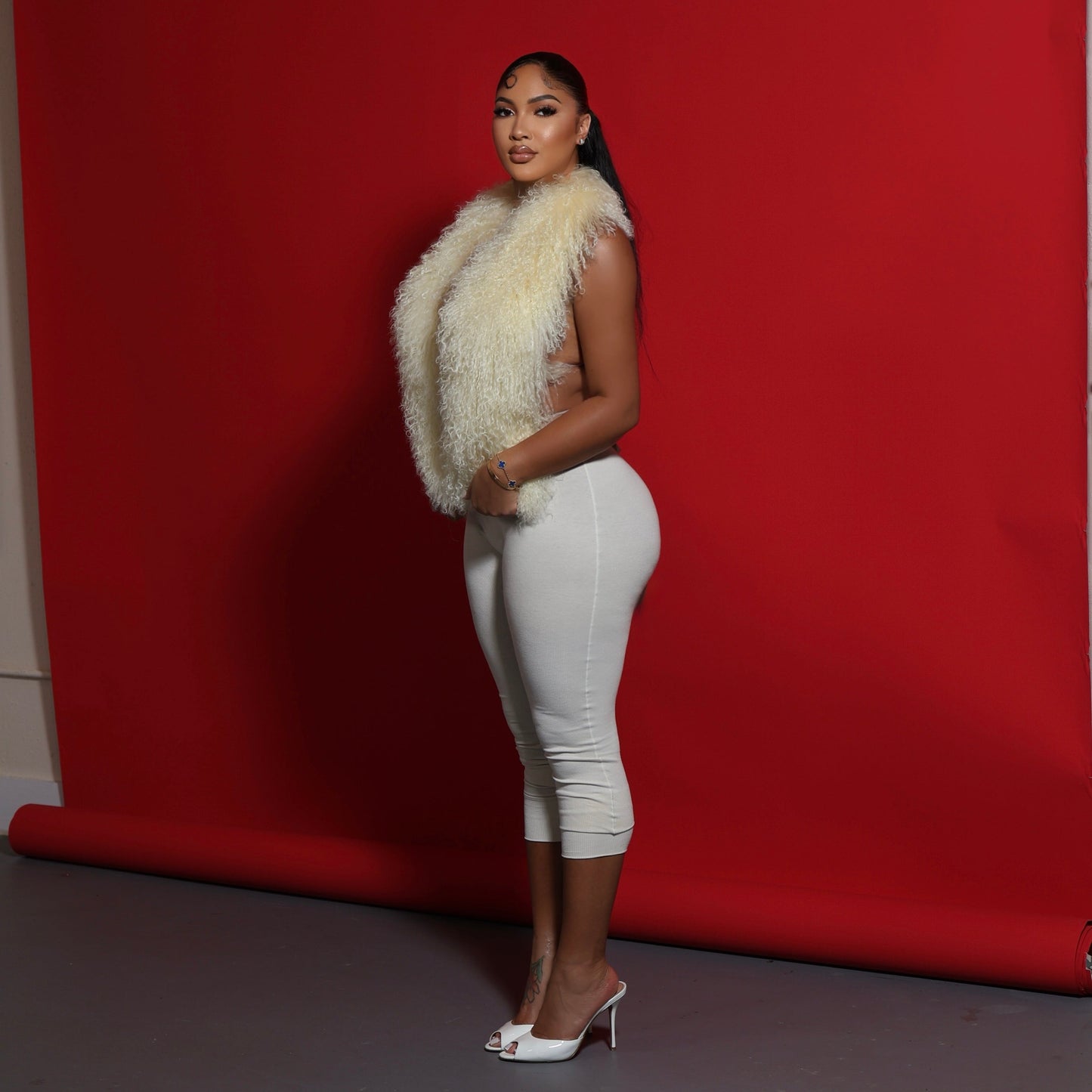 Mongolian Fur Halter Top Butter