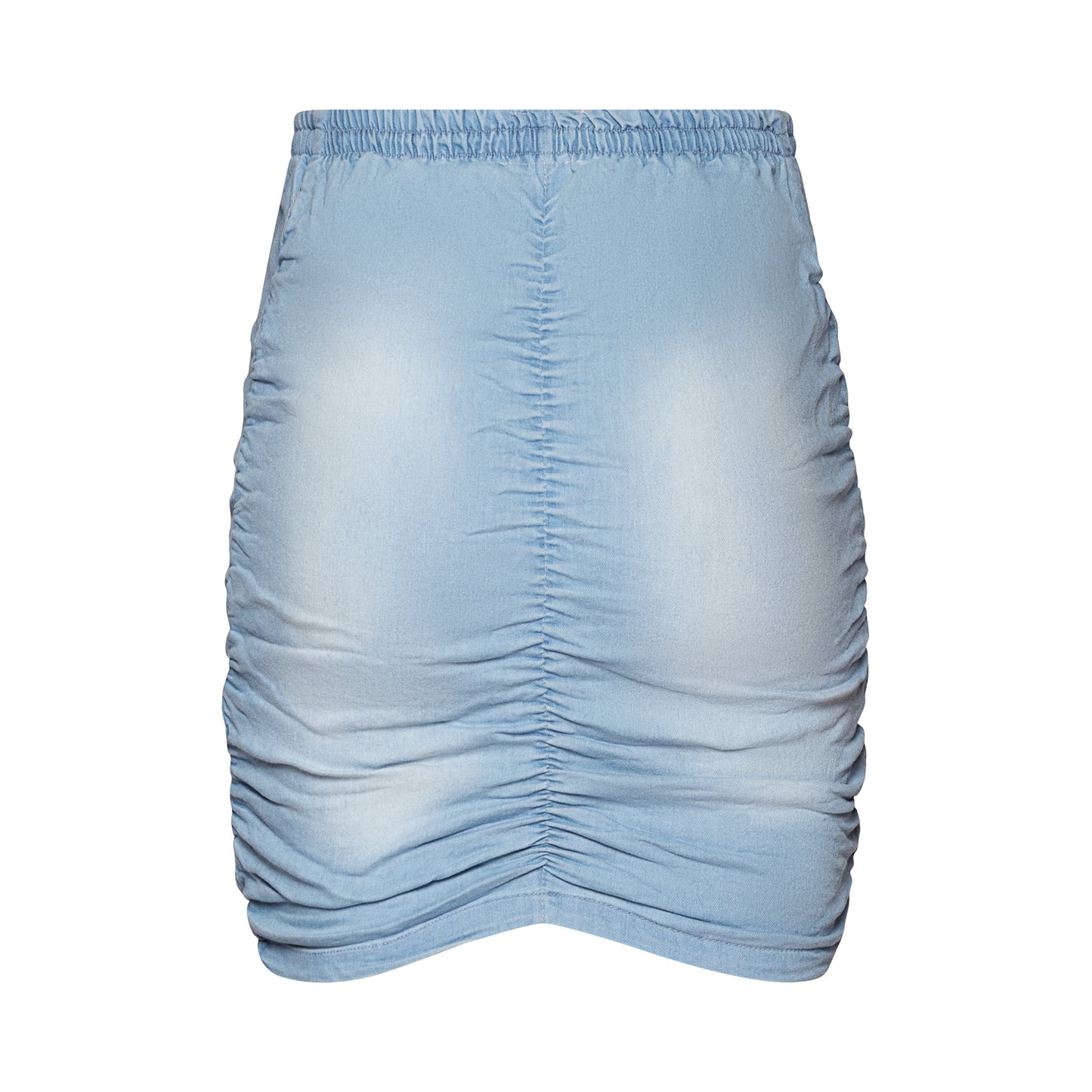 V Cut Ruched Denim Mini Skirt