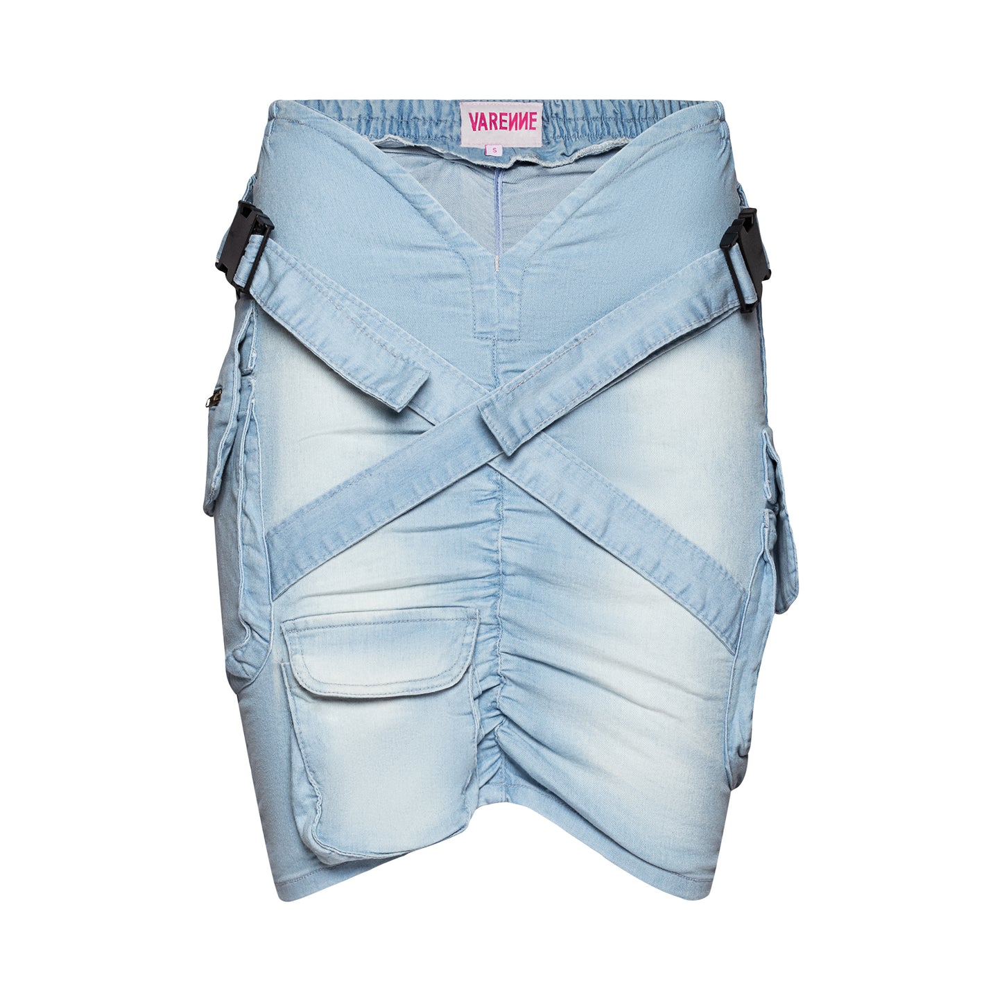 V Cut Denim Cargo Skirt Light Blue