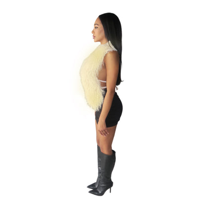 Mongolian Fur Halter Top Butter