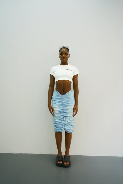 V Cut Ruched Denim Skirt