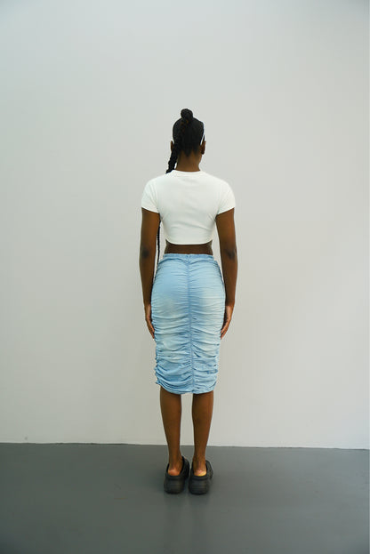 V Cut Ruched Denim Skirt