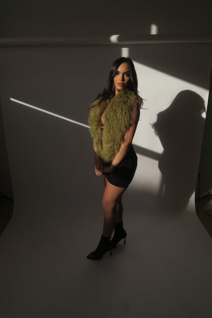 Mongolian Fur Halter Top Olive