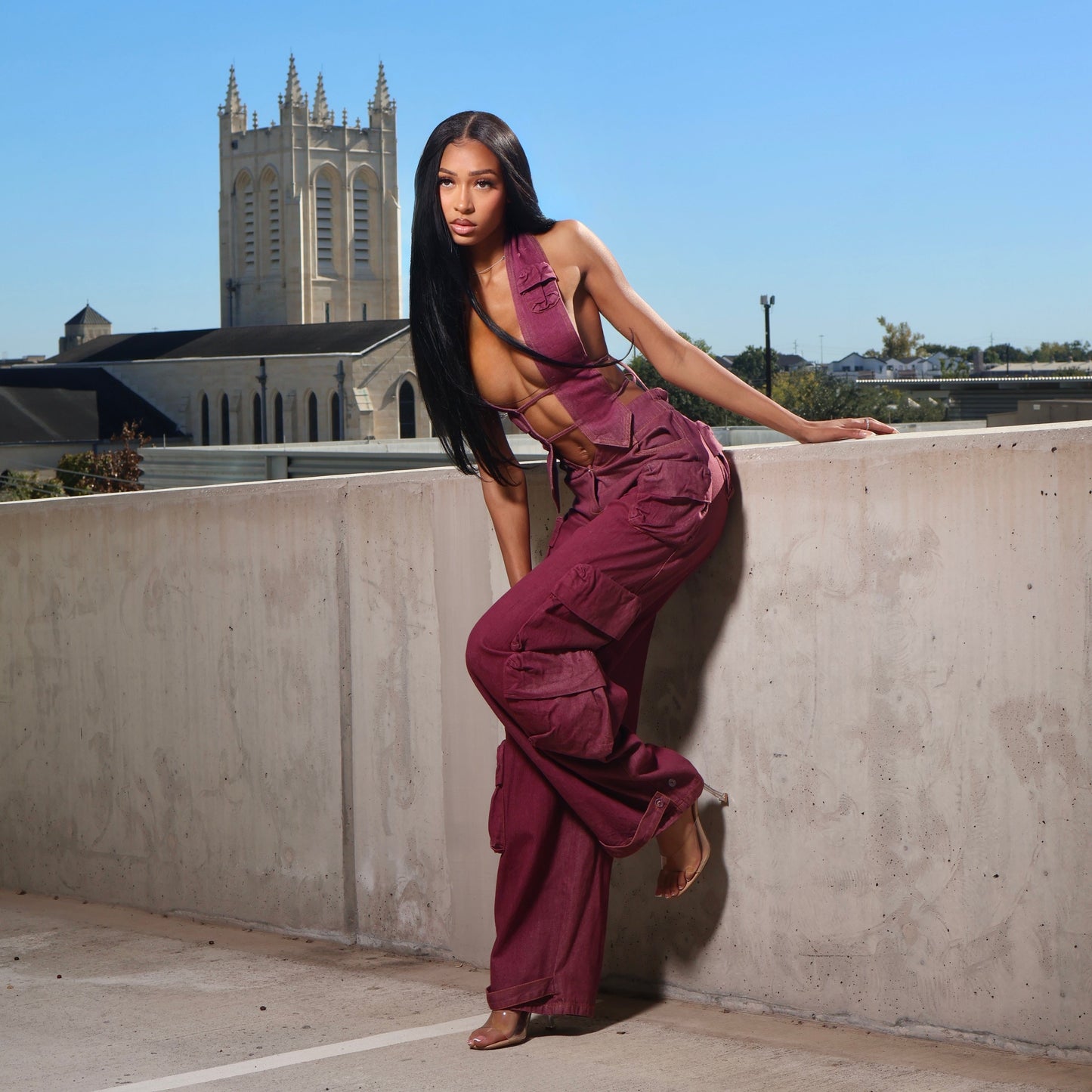 Slanted V Denim Trousers Puce