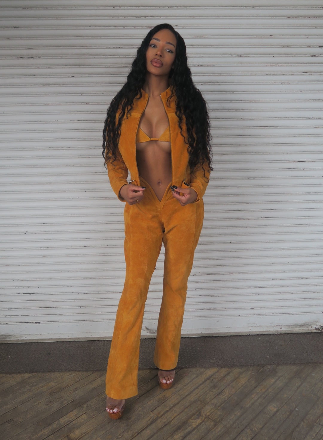 V Cut Suede Pants