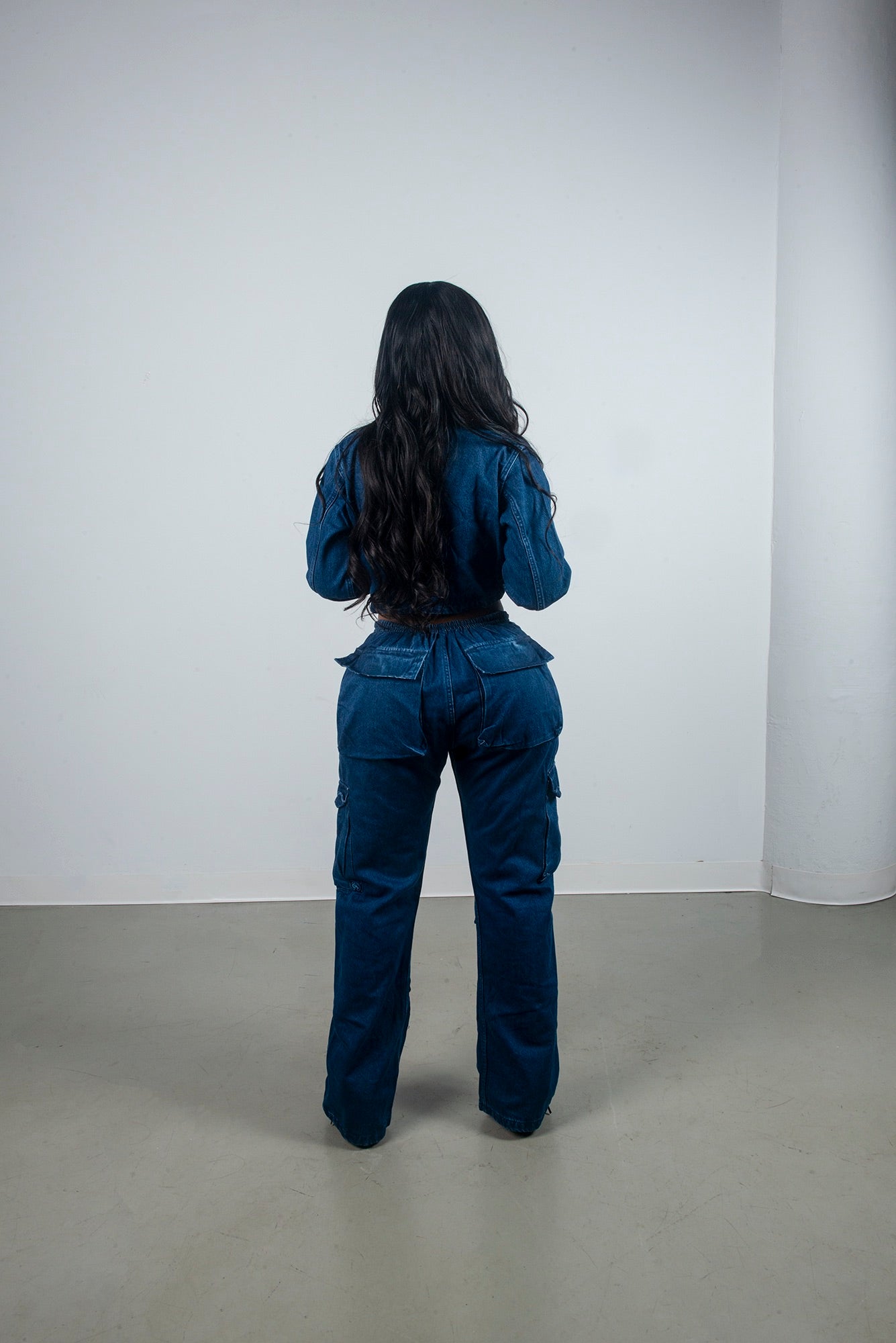 V Cut Denim Pants Blue