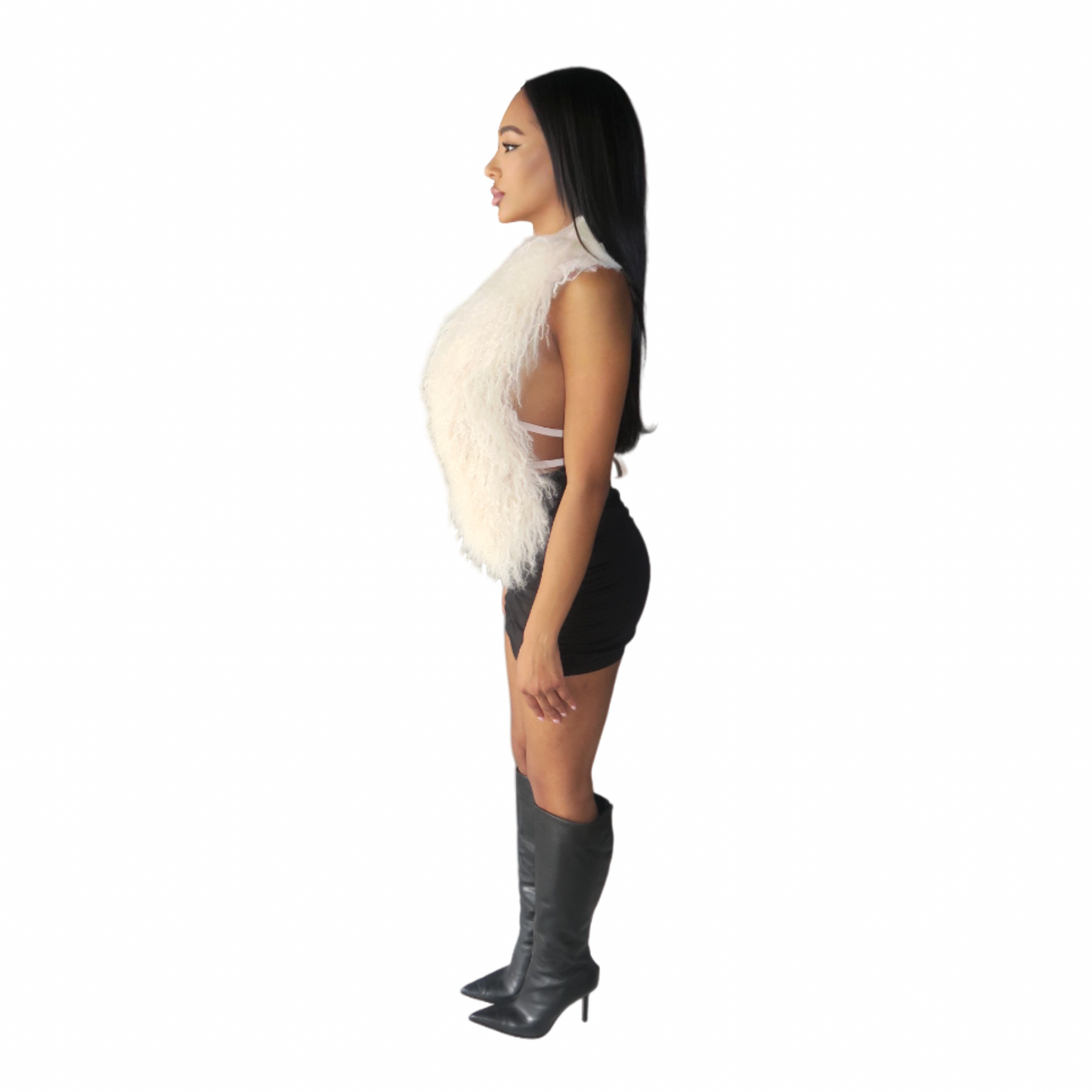Mongolian Fur Halter Top Cream