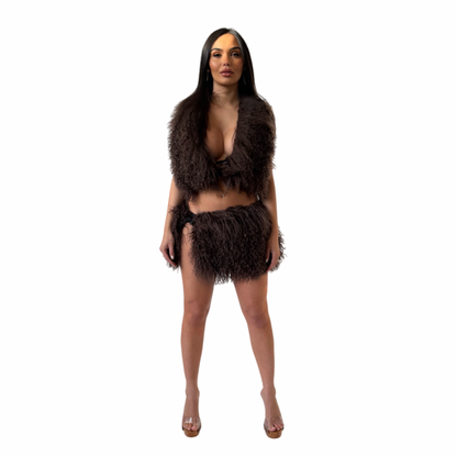 Mongolian Fur Mocha Skirt