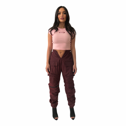 V Cut Cargo Joggers Puce