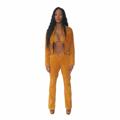 V Cut Suede Pants