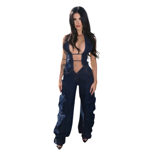 Slanted V Denim Trousers Blue