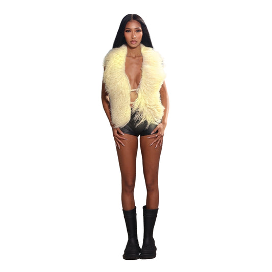 Mongolian Fur Halter Top Butter