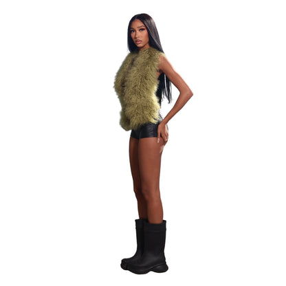 Top con cuello halter de piel de Mongolia