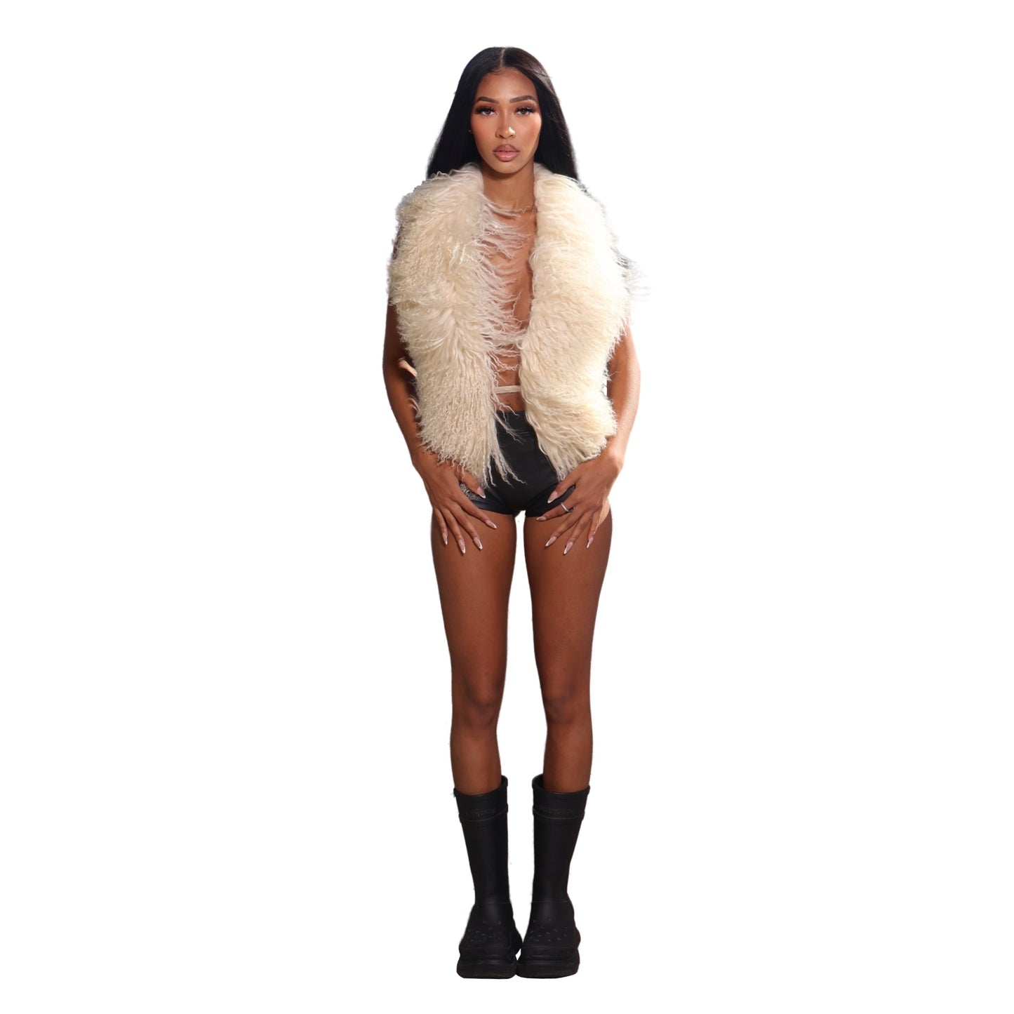 Top con cuello halter de piel de Mongolia