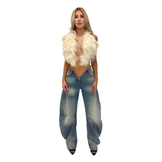 Slanted V Barrel Jeans
