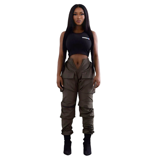 V Cut Cargo Joggers Army Green