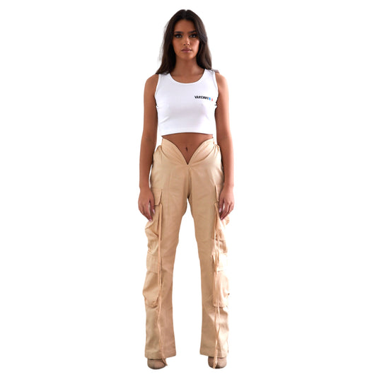 V Cut Khaki Pants Beige