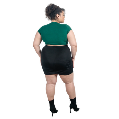 V Cut Black Mini Skirt