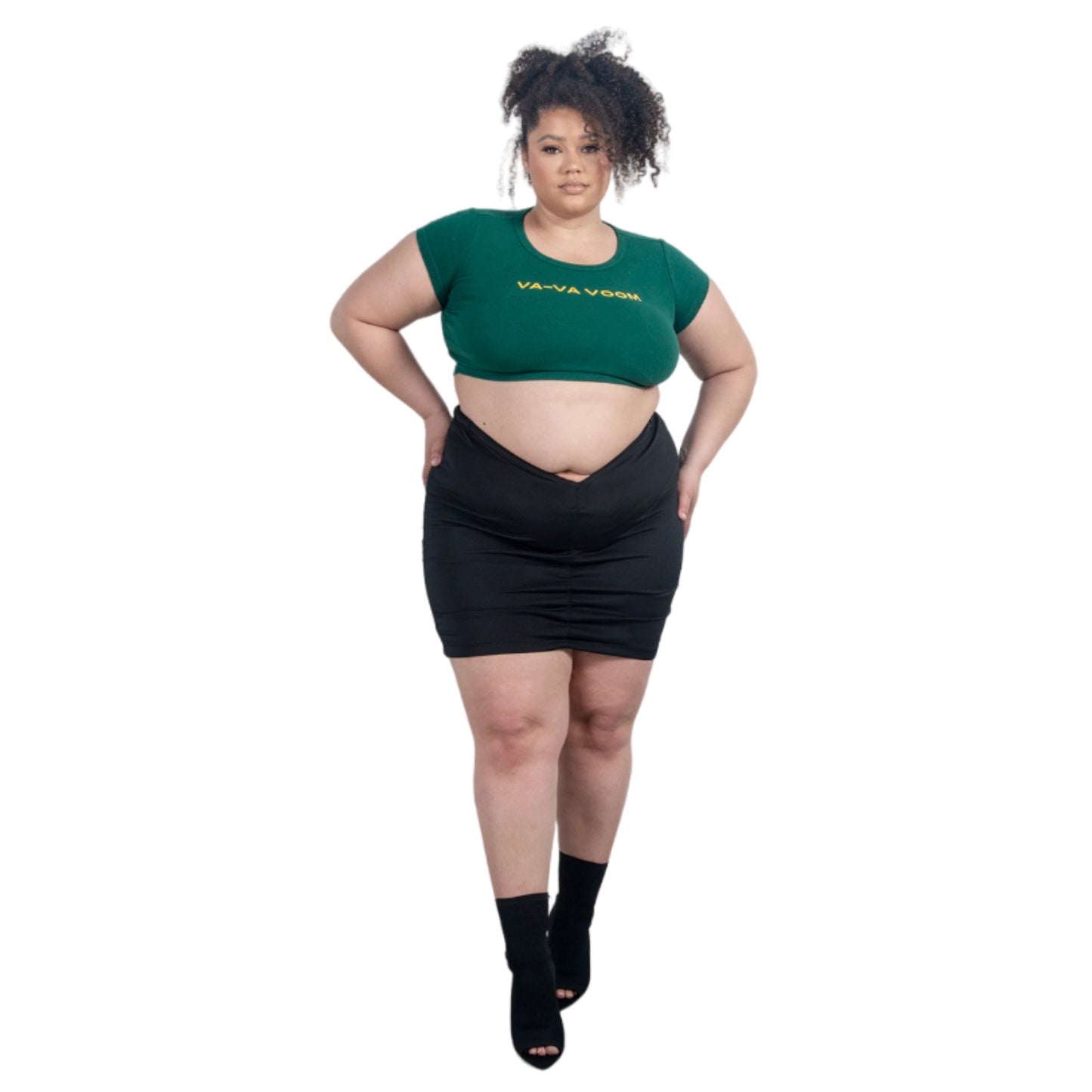 V Cut Black Mini Skirt