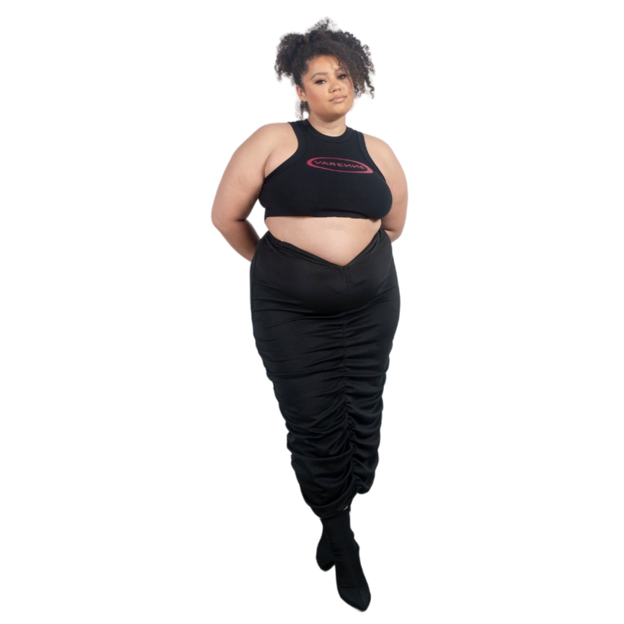 V Cut Ruched Black Skirt