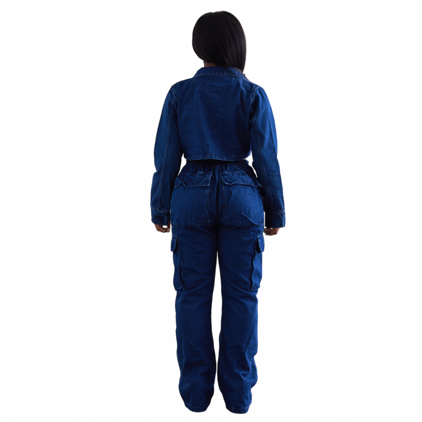 V Cut Denim Pants Blue