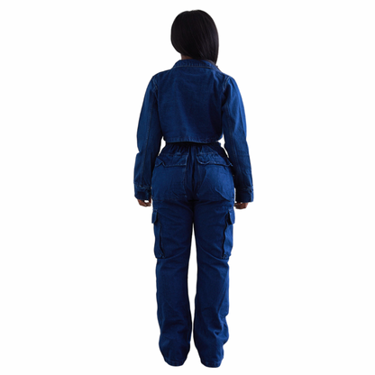 V Cut Denim Pants Blue