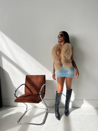 Mongolian Fur Halter Top Beige
