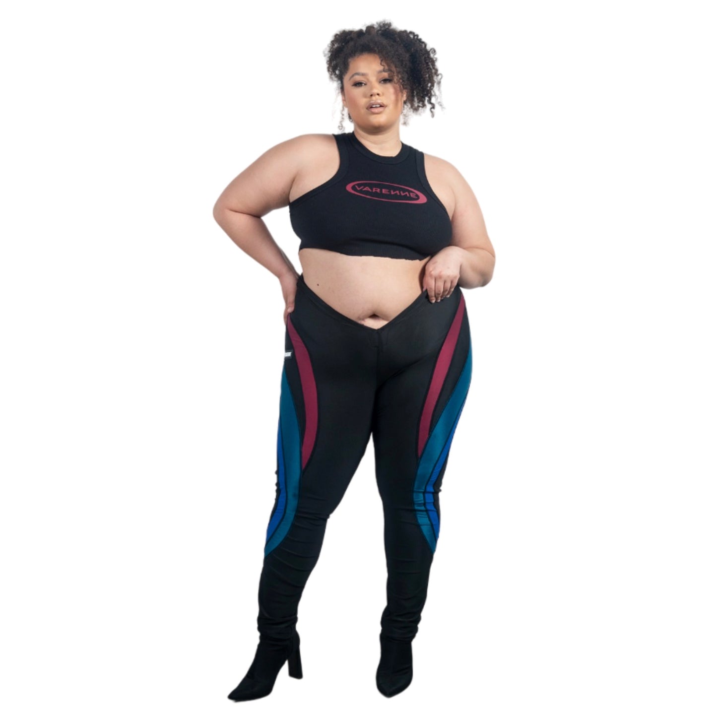 Leggings color puce con corte en V