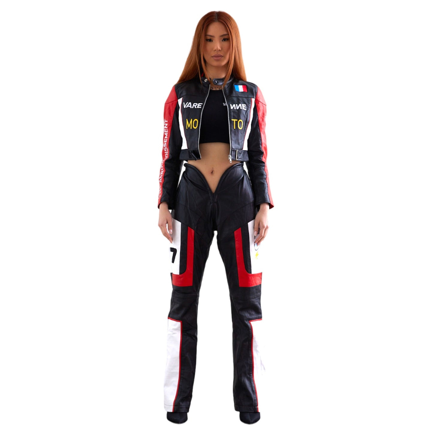 V CUT Moto Leather Pants Red