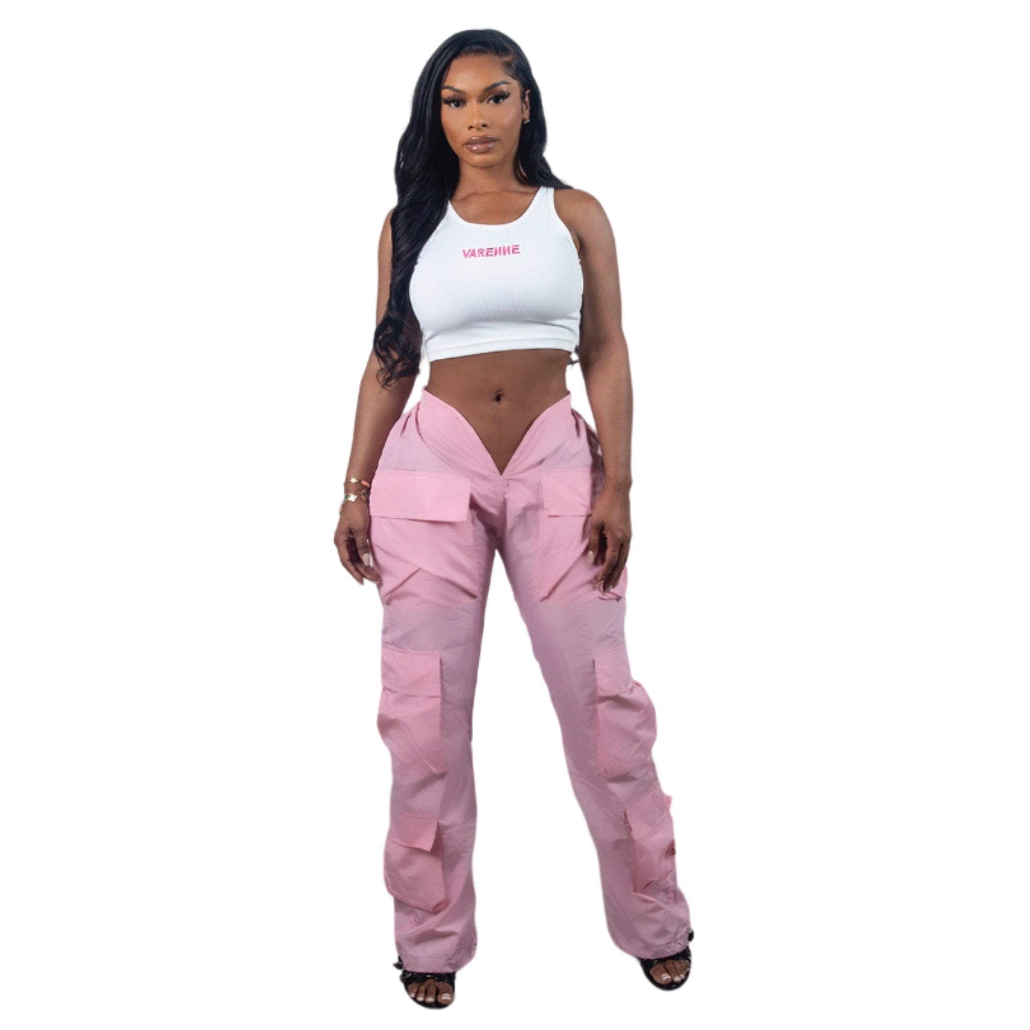 V Cut Rose Cargo Pants