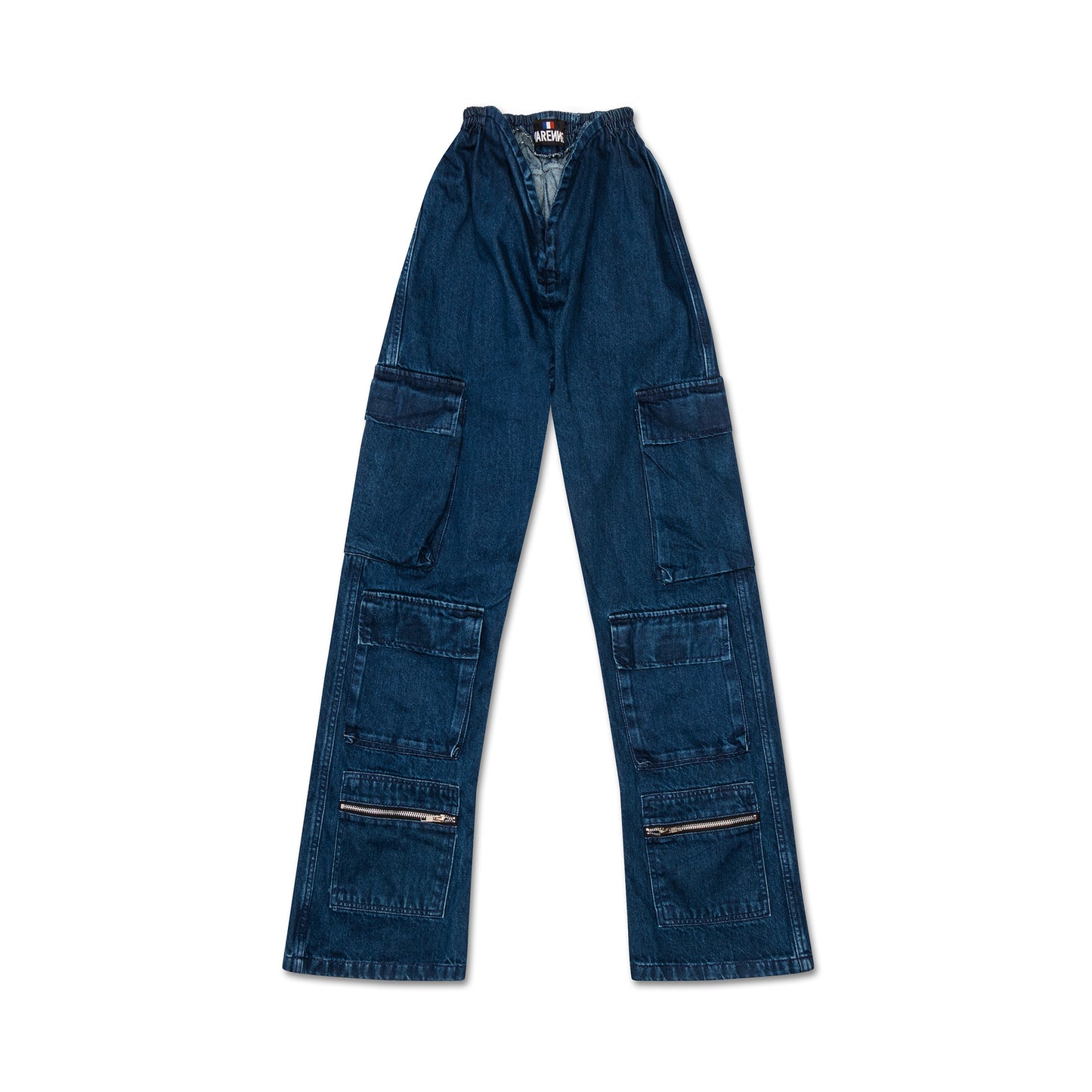 V Cut Denim Pants Blue