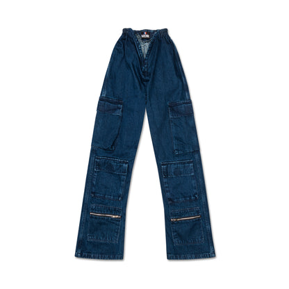 V Cut Denim Pants Blue