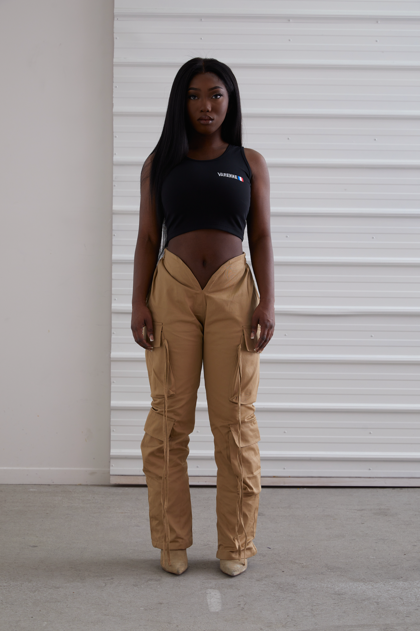 V Cut Khaki Pants Dark Beige