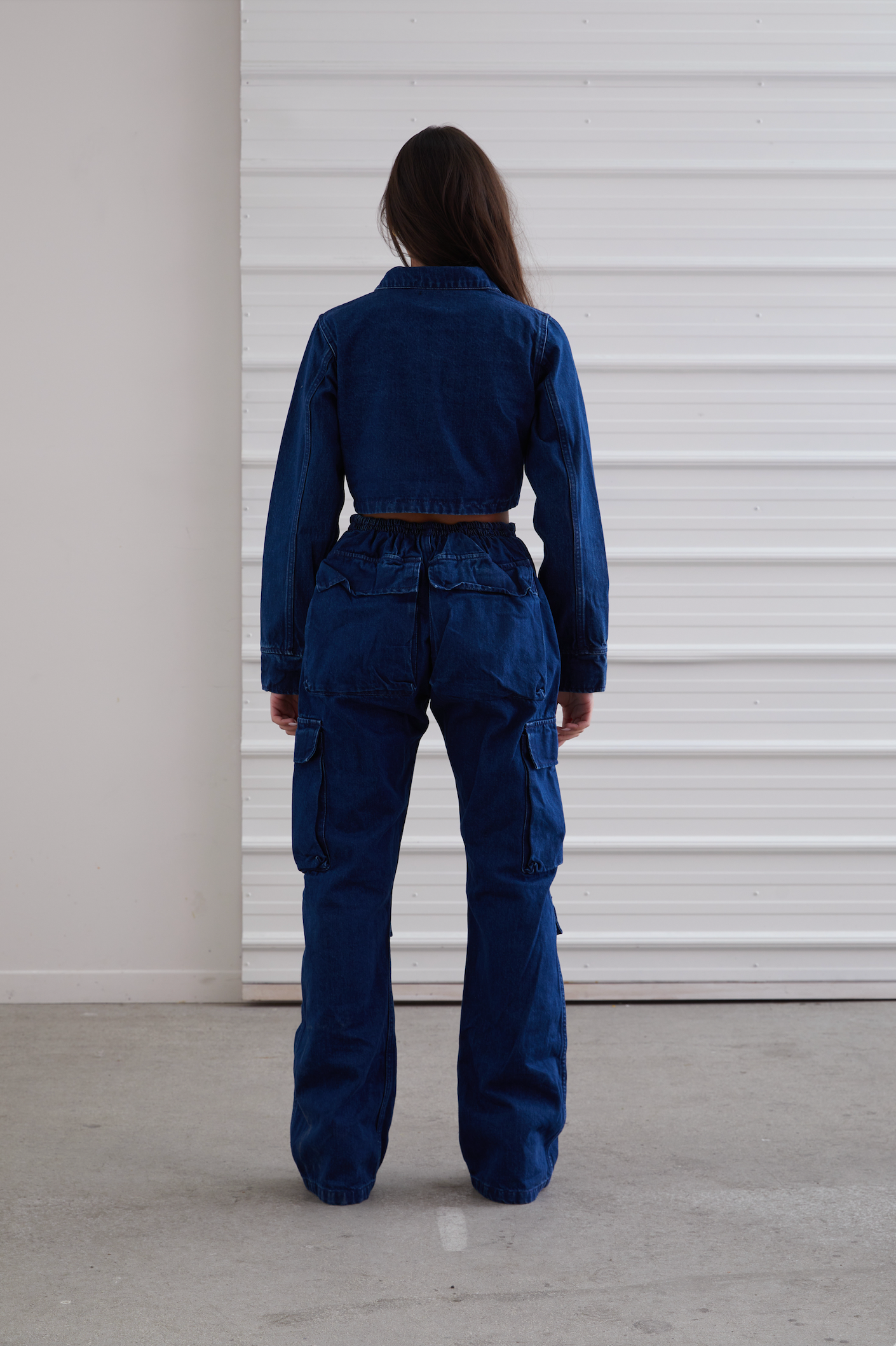 V Cut Denim Pants Blue