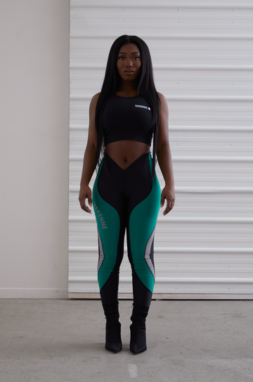 V Cut Green Reflector Leggings