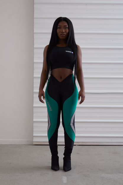 V Cut Green Reflector Leggings